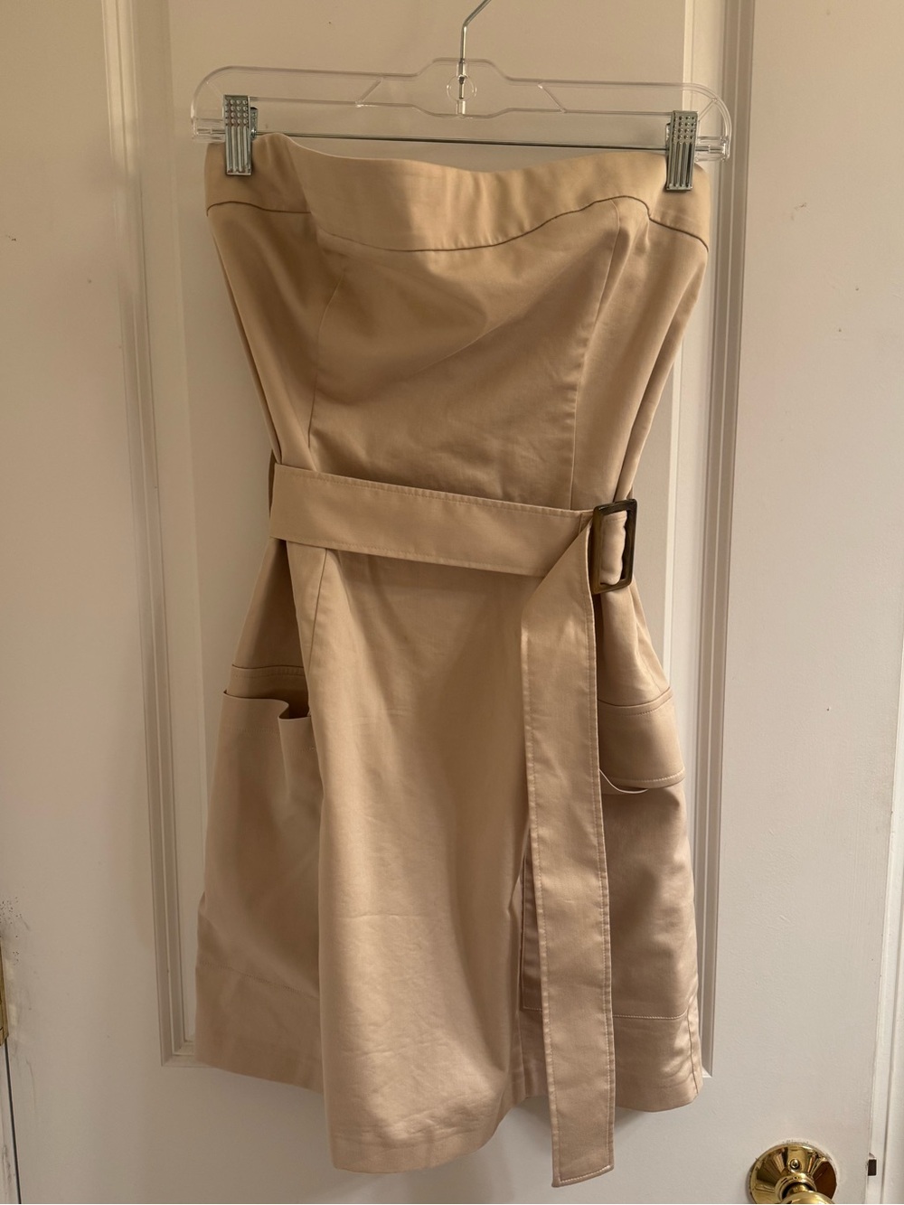 Abercrombie Strapless Utility Mini Dress Belted Tan in Medium Tall NWT